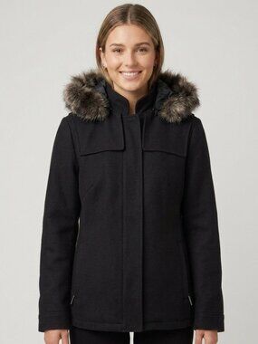 Zara Black Wool Blend Duffle Coat with Removable Hood